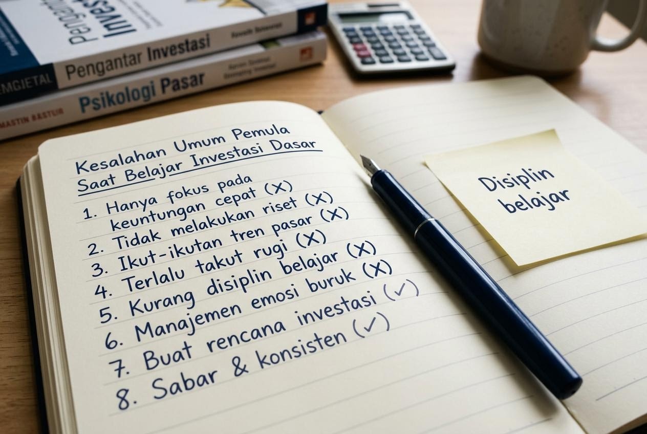Bolpoin menyilang pada daftar kebiasaan belajar di buku catatan.